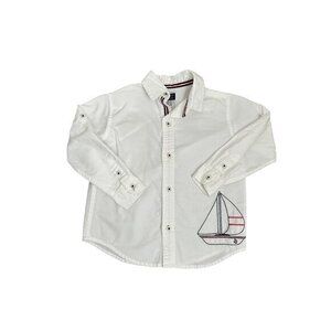 Janie And Jack White Sailboat Boys Shirt Size 3 With Embroidered Nautical Design